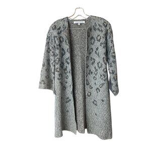 Cupcakes & Cashmere long open front cardigan XS grey animal print